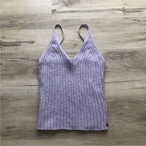 Lilac Ribbed V-Neck Tank Top - Women Knit Crochet Beach Surfer